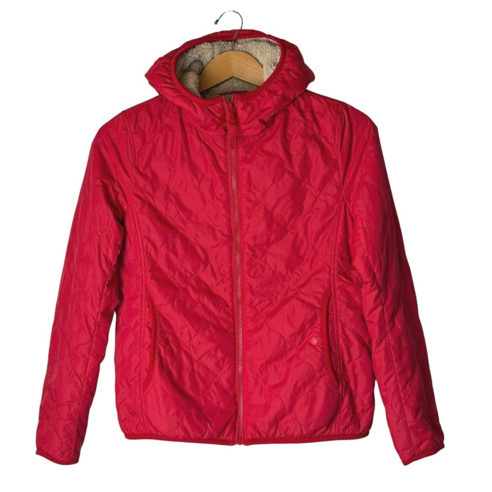 Uniqlo Quilted Puffer Jacket Women Small Red Fleece Lined Hooded Gorpcore - Picture 2 of 11